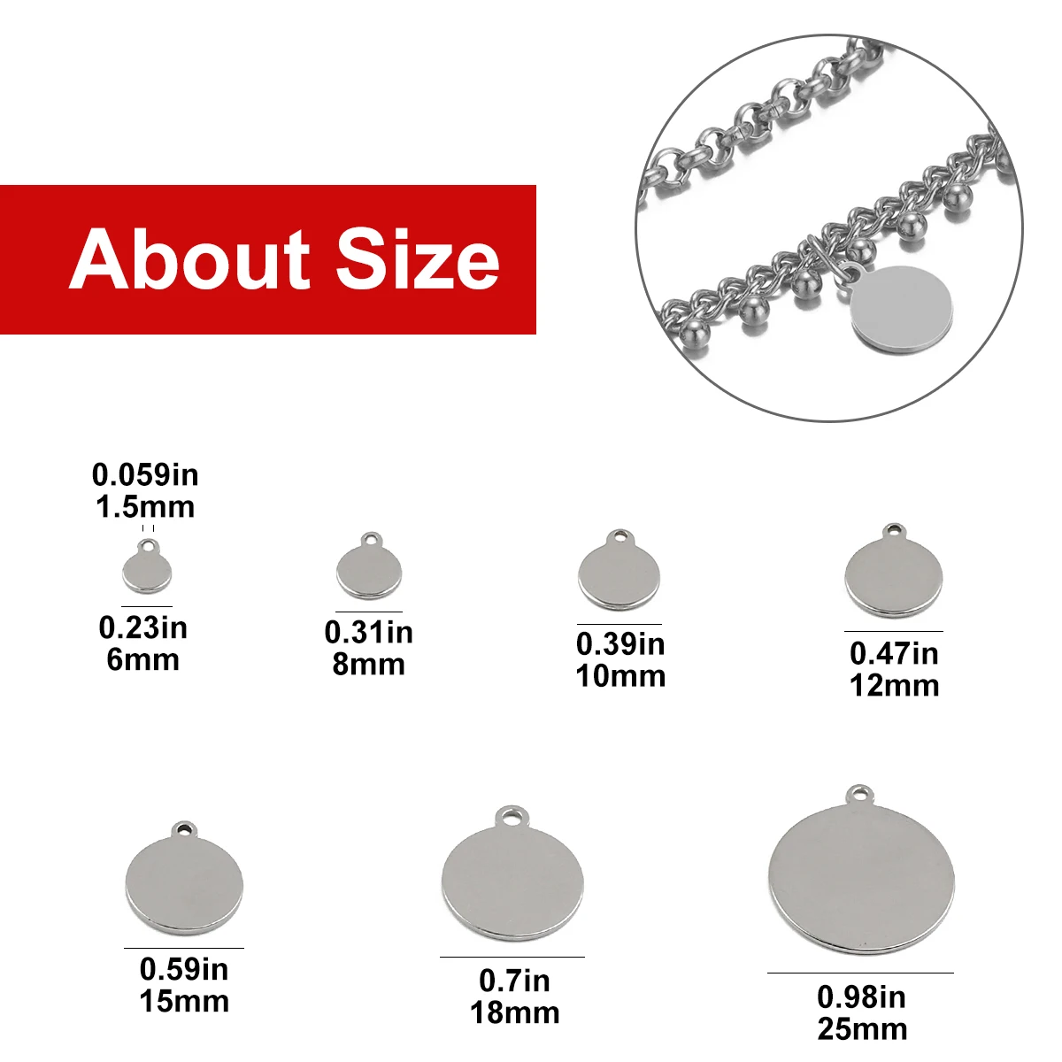 10/20pcs Steel Color Stainless Steel Round Blank Pendants With Hole Hanging Disc For DIY Bracelet Necklace Jewelry Marking