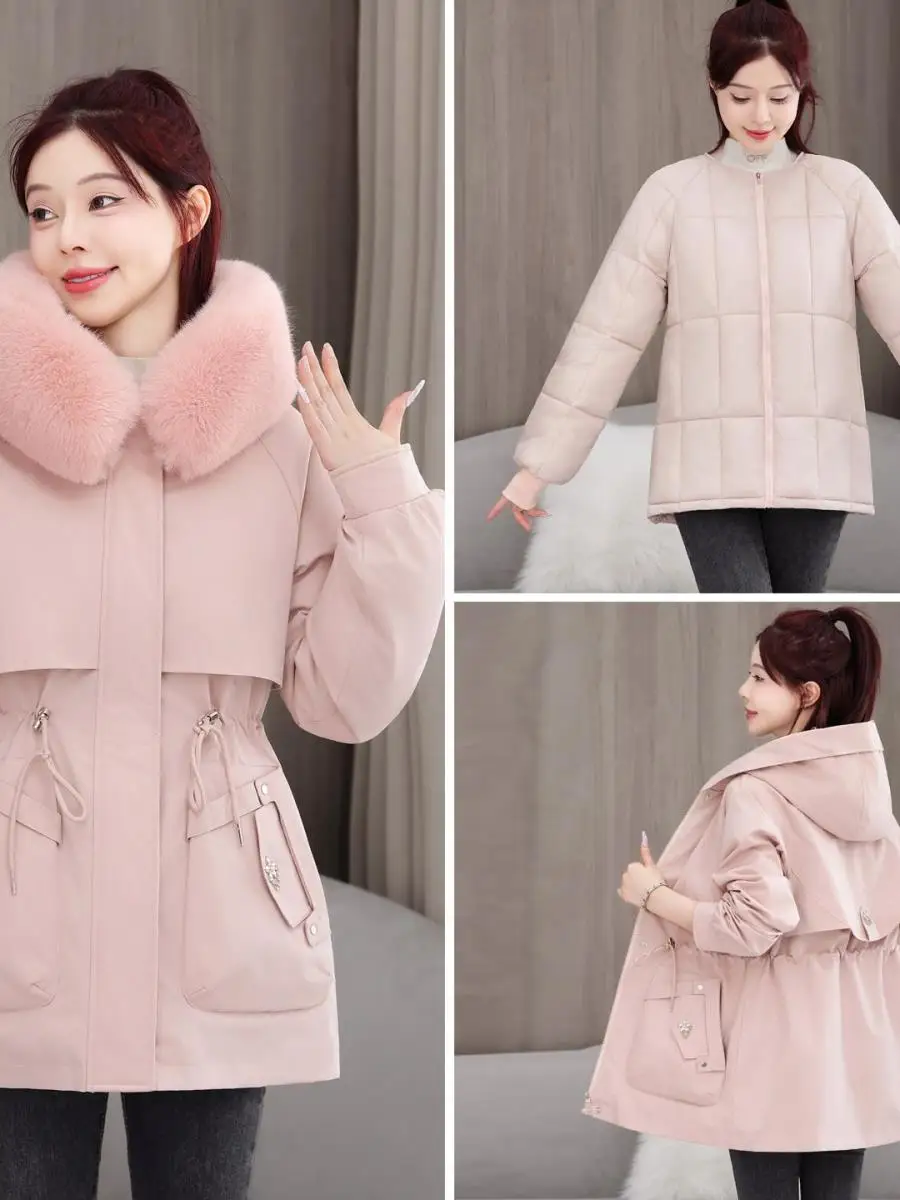 

Women's Parka Coat 2025 New Cotton Jaet Removable Inner Sve Thi Winter Outerwear Trendy Cotton Padded Coat