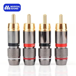 Musical Sound 4PCS Male RCA Plug Adapter Gold Plated Solder Connector Solderless Gold Audio Video Adapter Cable Connector