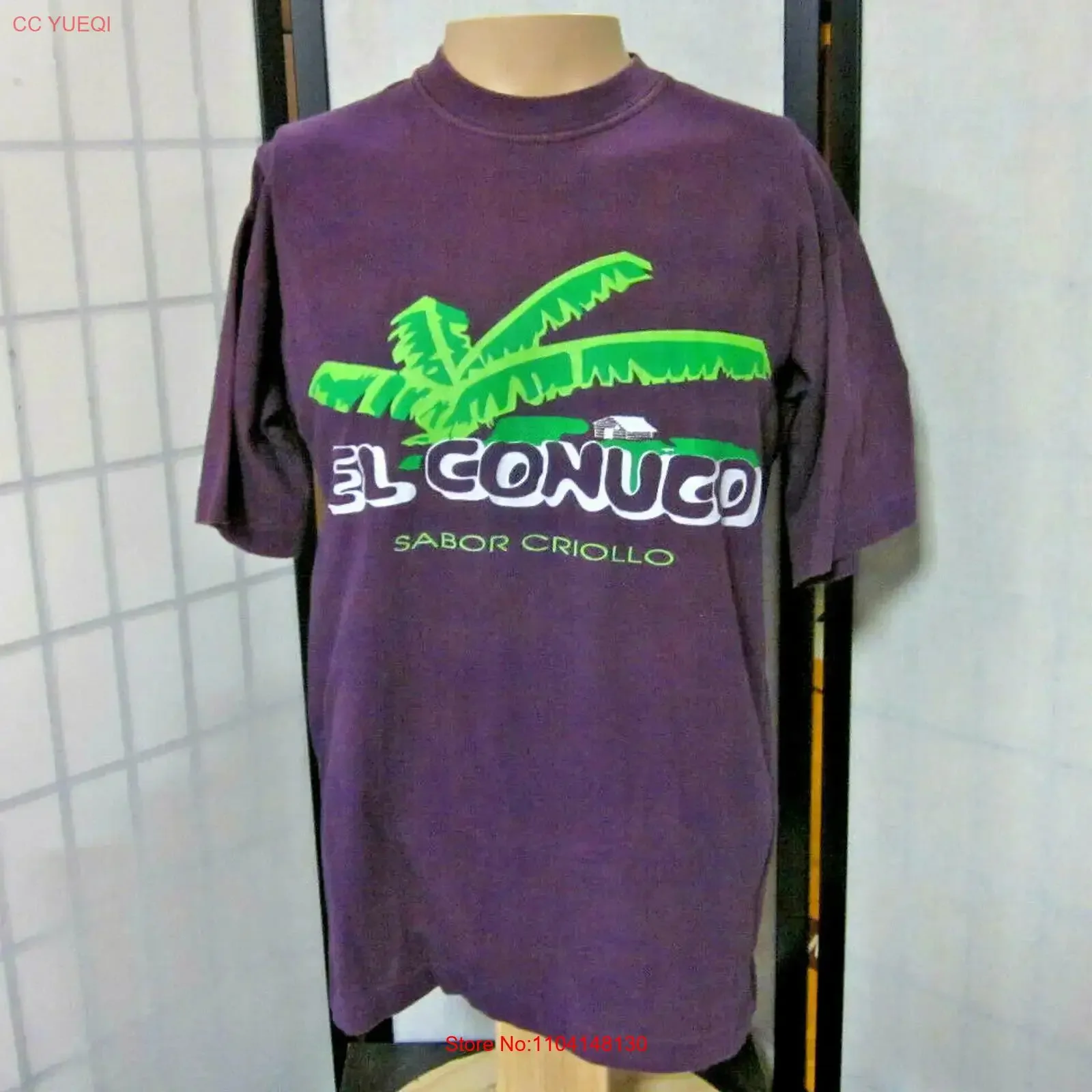 Camiseta grande EL CONUCO, restaurante Sabor Criollo, Santo Domingo, bar, palmera, OG vintage, gráfico lavado, versátil, informal