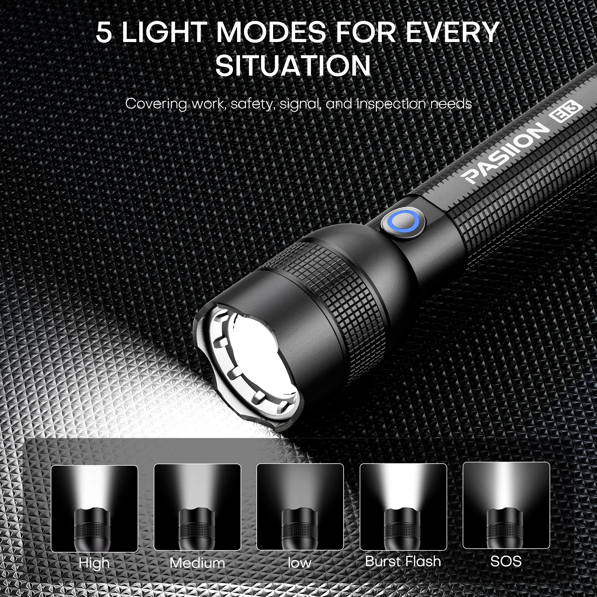 EDC Optical Zoom Flashlight Portable Flashlight With 4 Lighting Modes USB C Rechargeable For Self Defense Camping
