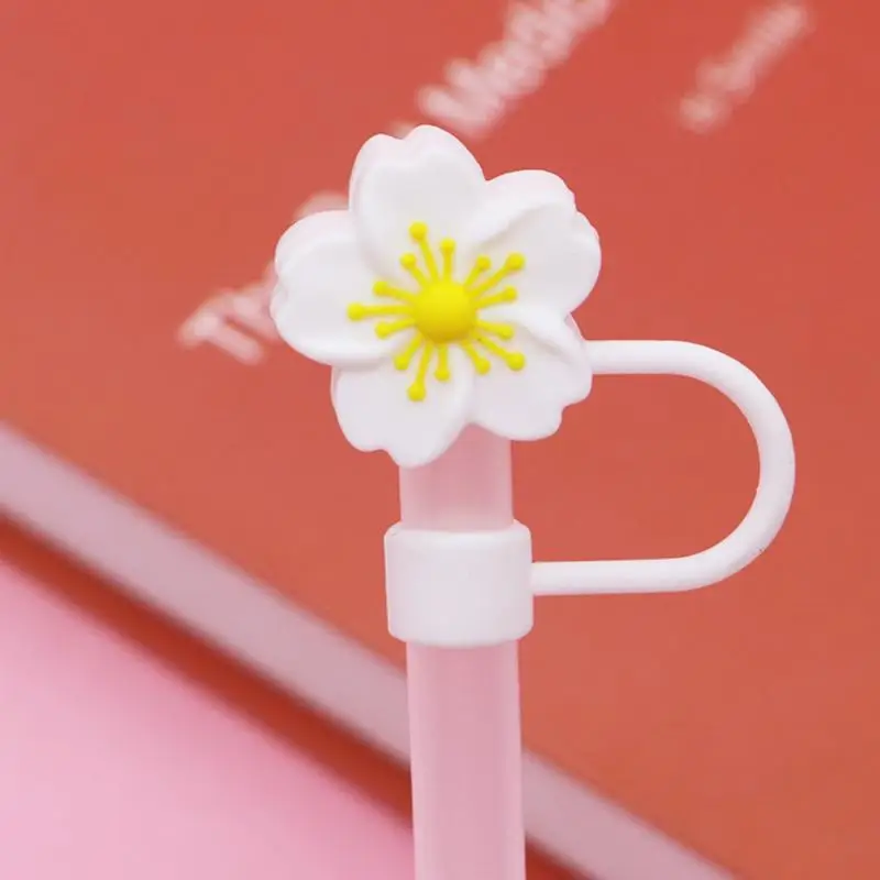 Begonia Flower Straw Cover Caps 10mm 0.4in Silicone Straw Tips Lid Reusable Dust-Proof Straw Topper For Stanleys Cup Party Decor