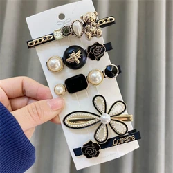 4/5/6Pcs Pearl Hair Clip For Women Retro Hairpins Flash Diamond Barrettes Geometric Hairgrips Fashion Hair BB Clip Accessories