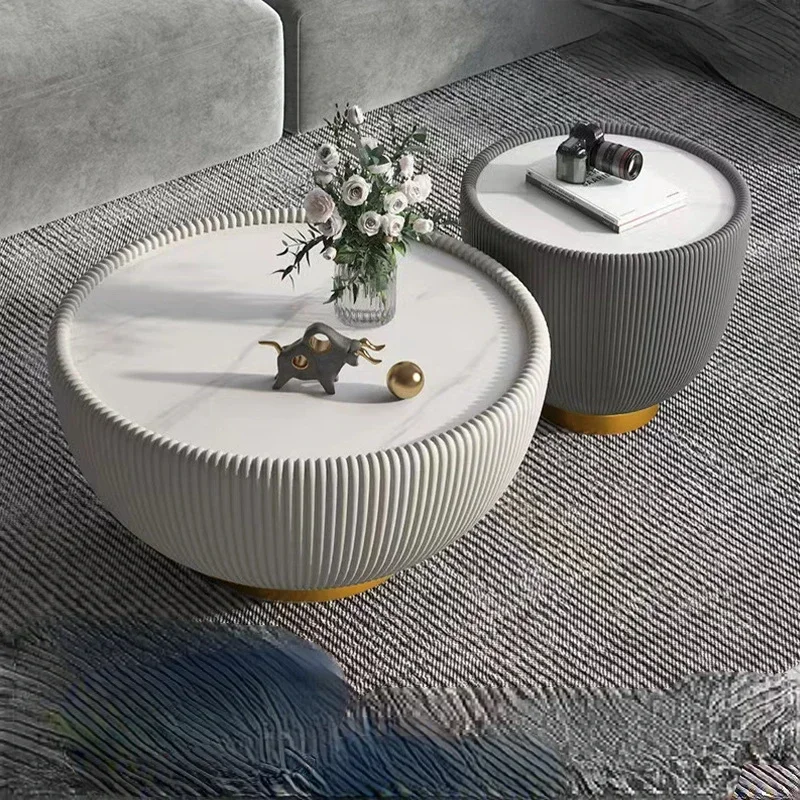 Mesas de centro minimalistas y modernas de lujo para sala de estar, mesa auxiliar de sofá de diseño creativo, mesa central redonda de tablero de roca, muebles