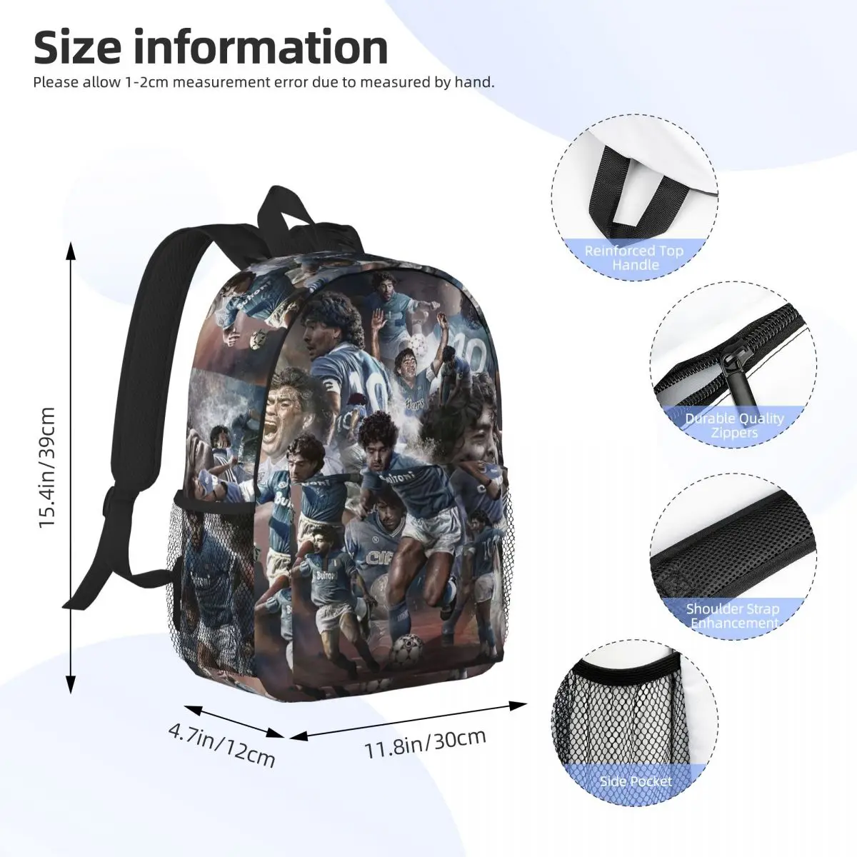 Diego Maradona D10 Backpack Student Boys Girls BookBag Children School Bag Computer Shoulder Bags for Men Women