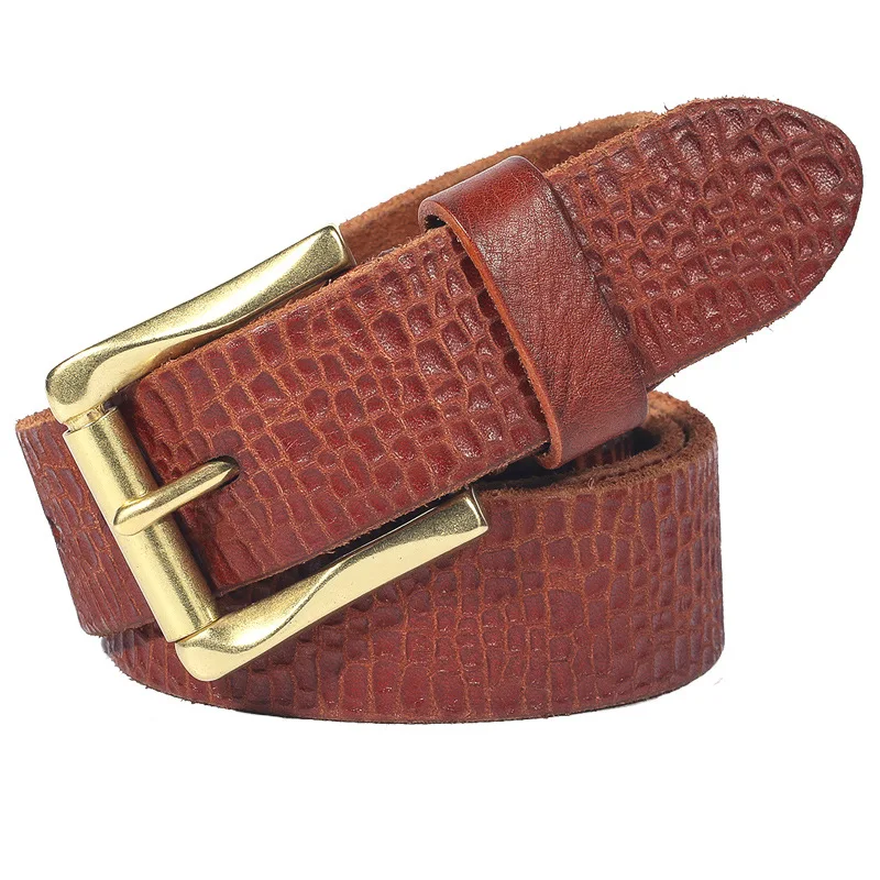 Pure cowhide copper Pin buckle Cowskin belt  artistic retro men's personalized embossed casual frosted men belt