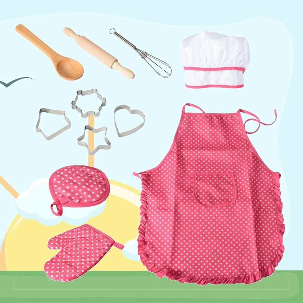 

11pcs Kids Complete Kitchen Playset Chef Hat Apron Cooking Mitt Utensils Safe For 3+ Role Play Cooking