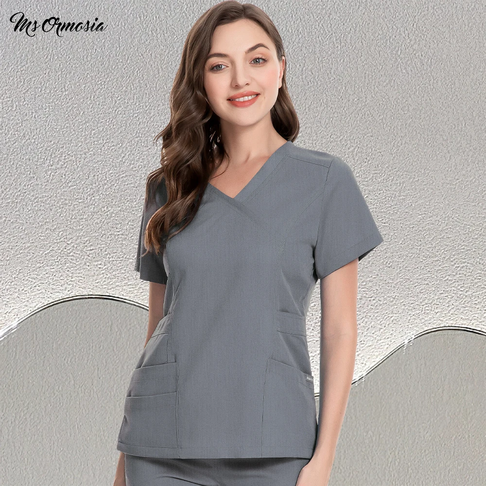 

Women Nurse Uniform T-shirt Medical Scrubs Uniform Tops Spa Working Blouse High-end Doctor Workwear Clinical Nursing Accessories