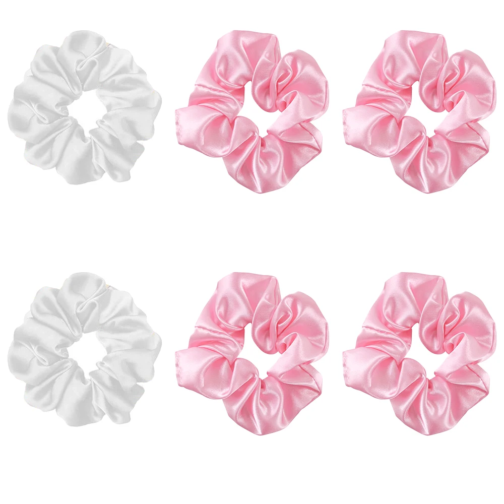 6pcs Satin Scrunchies Girls Ponytail Holder Ties Rubber Band Elastic Hair Band Wedding Party Bridal Shower Bride Bridesmaid Gift