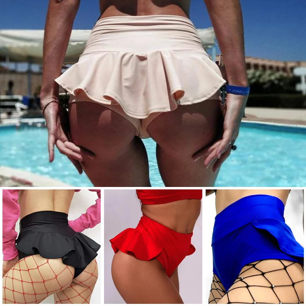 

Women Yoga Shorts Slimming Ruffled Design High Waist Butt Lifting Sports Skirts Solid Color Stretchy Training Pants Booty Shorts