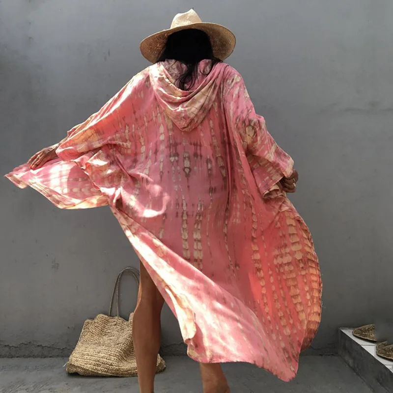 

Hooded Open Cardigan Loose plus Size Beach Vaion Sun Protection Jaet Long Length Women's Spring Cotton Sweatirt