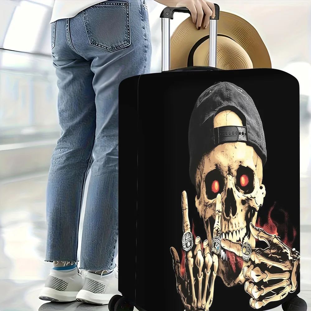 1pc Cool Skull with Hat and Ring Print Luggage Cover. Fits 18–32-inch suitcases; effectively protects your luggage.