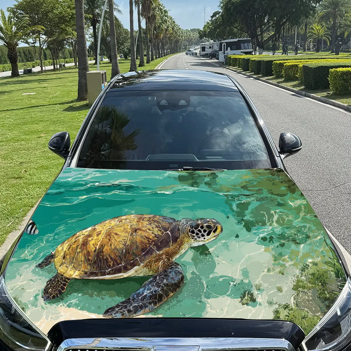 Peaceful Sea Turtle Car Hood Stickers - Self-Adhesive, Waterproof and Durable Vinyl Wrap, Decorate And Protect Your Car - The Gi
