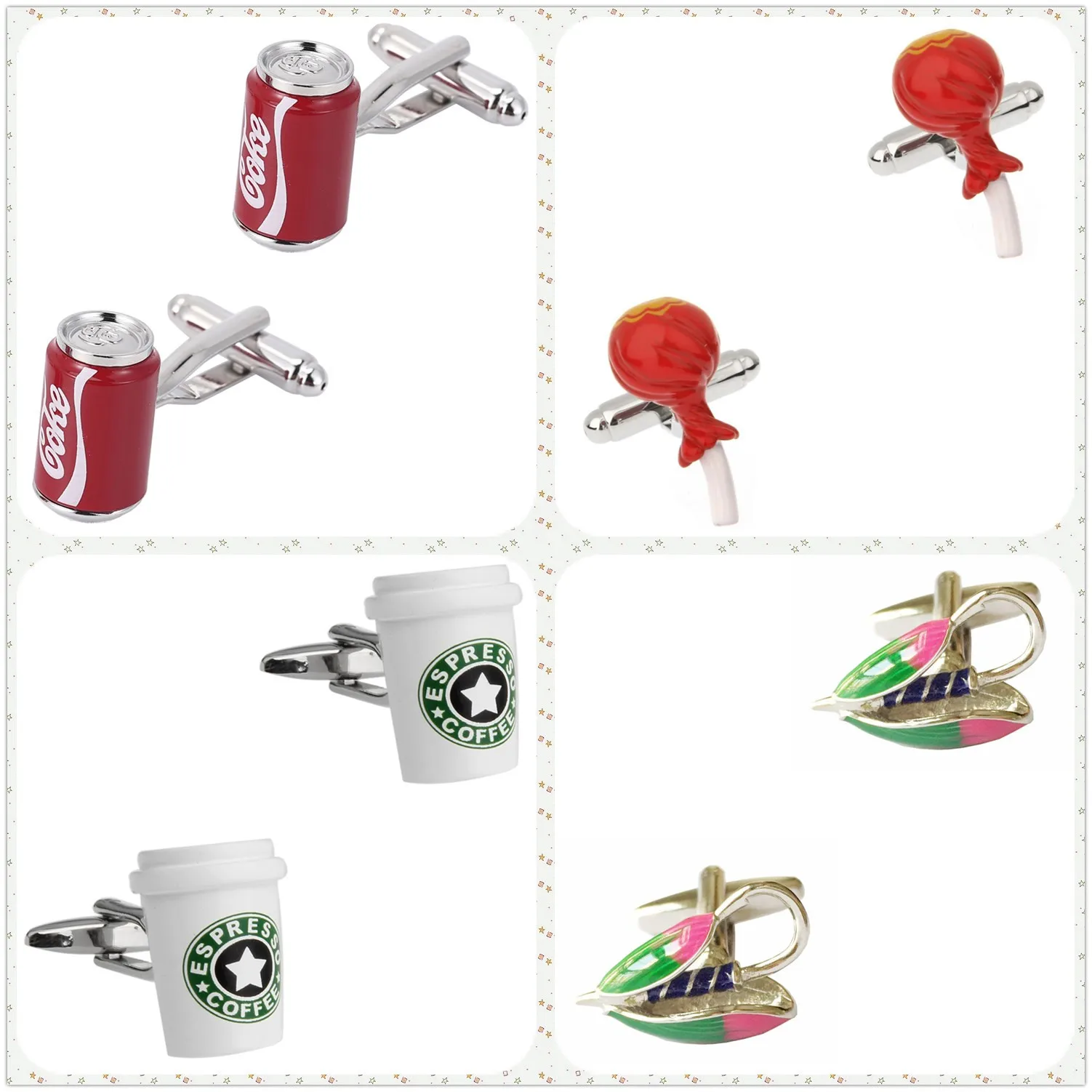 

4 Designs TZG Trendy Cufflink Mens Cuff Link Coke Coffee Factory (2 Pairs / Lot)