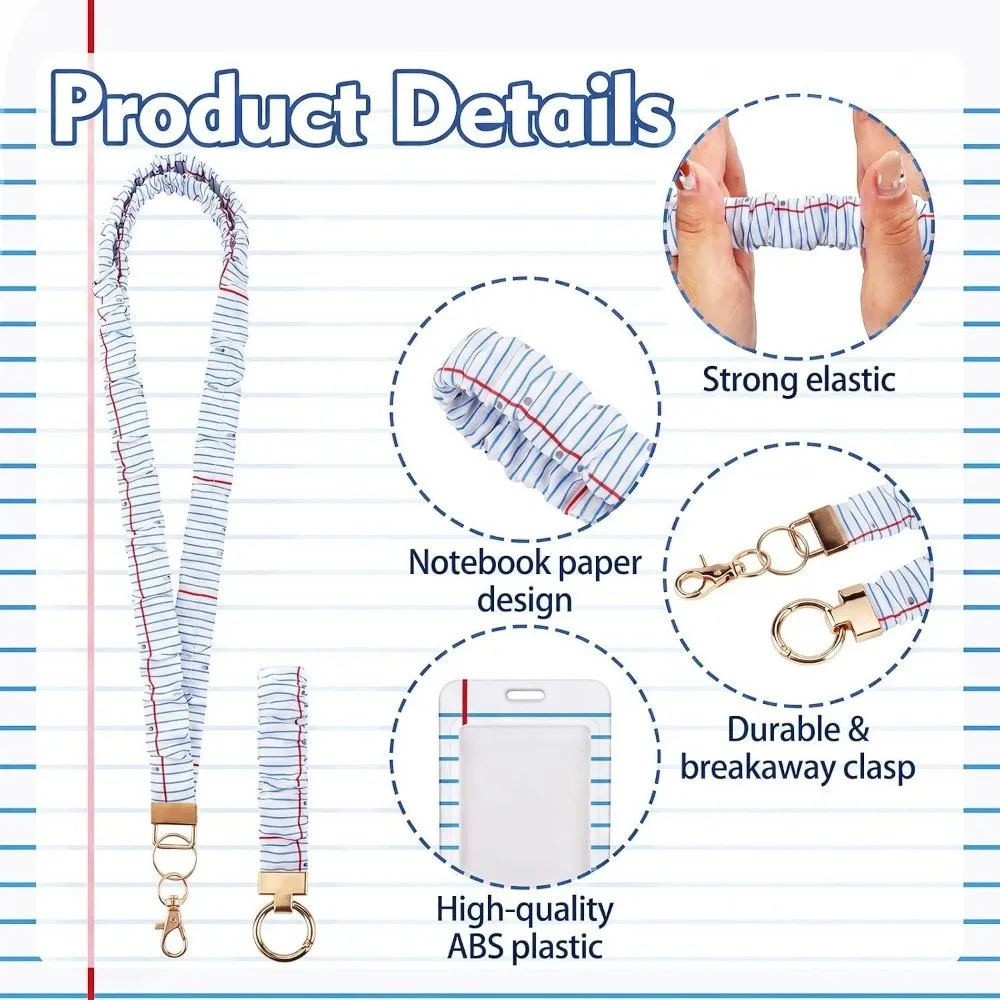 1 Set Safety Breakaway Buckle ID Badge Lanyard Stretchy Scrunchie Style Adjustable Elastic Material Retractable Lanyard Set