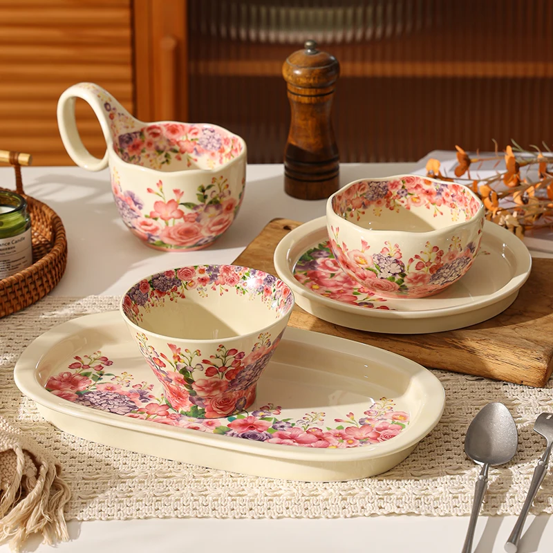 

Высокоэстетическое значение Ins Sle Cerc Набор мисок с цветочным узором Миски для рисового супа и еды Тарелка для домашнего использования Набор посуды для всех