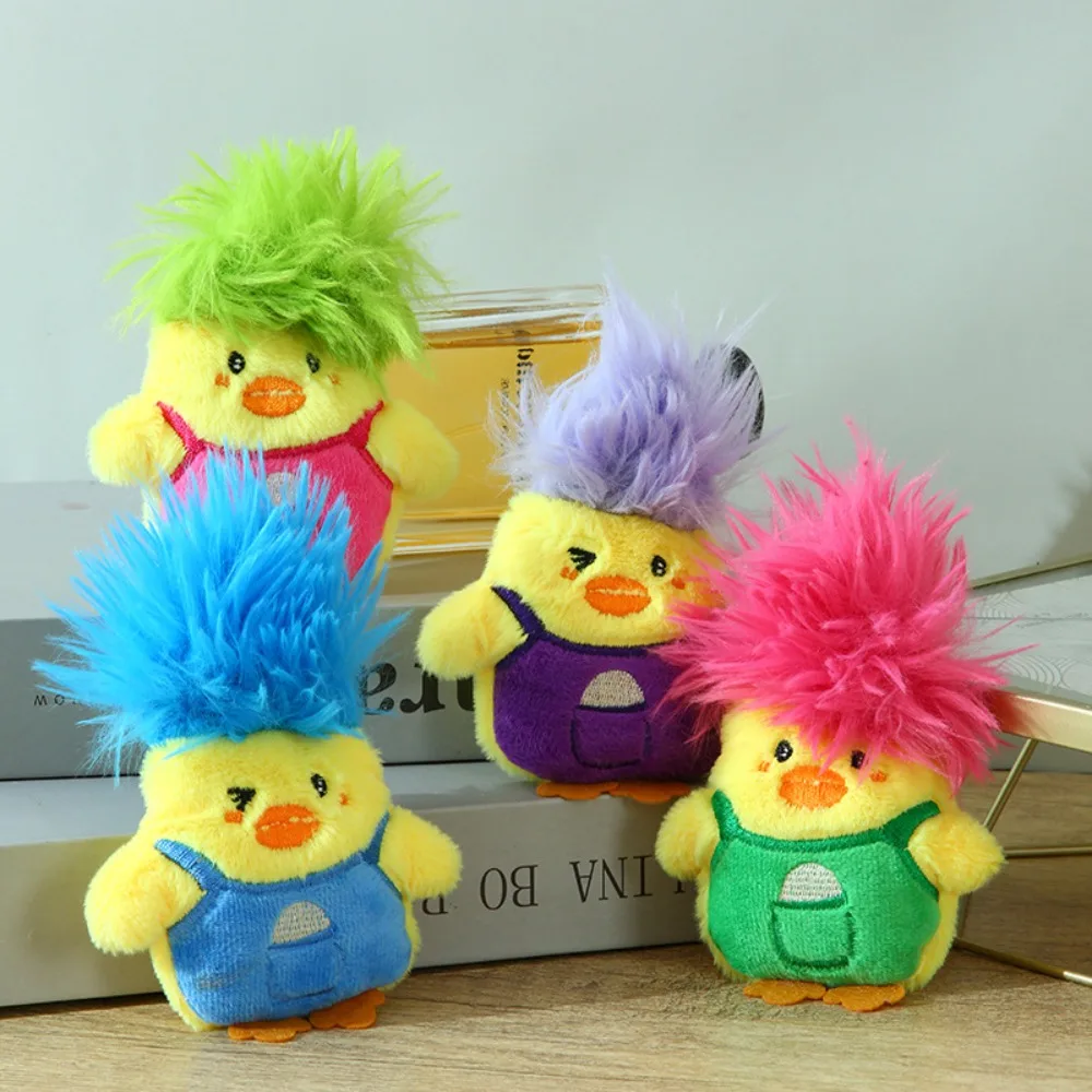 Cute PP Cotton Plush Duck Key Ring Animal Cartoon Explosive Hair Duck Keychain Soft Cross Dressing Plush Doll Pendant Car Key