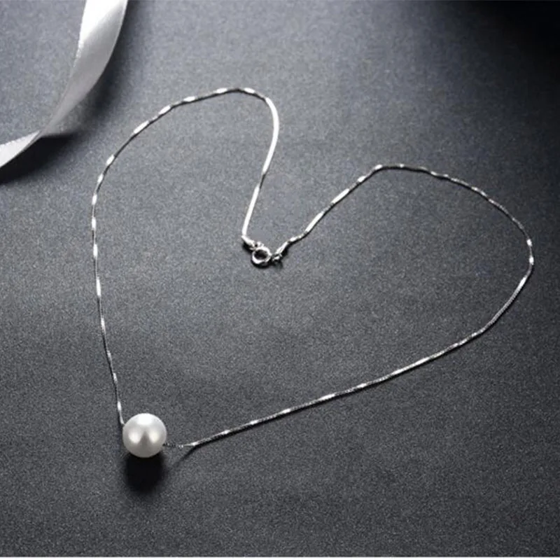 Cute Silver Color Jewelry Simple Hot Fashion 10mm Freshwater Pearl Chain Necklace Kolye Collares Bijoux Femme