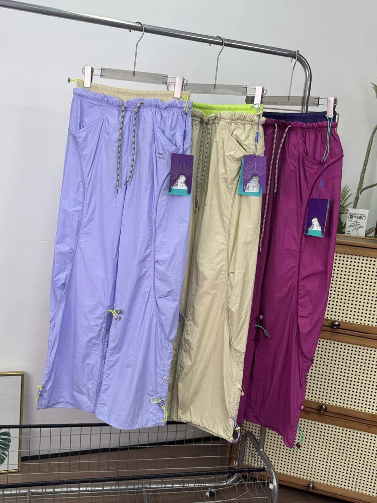 Summer New Outdoor Sports Casual Pants Women Students Loose Wide Leg Dopamine Matching Loose Fit Straight Leg High Waist Trou...