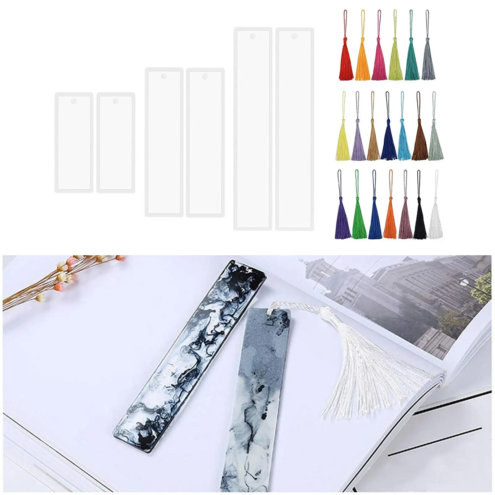 Bookmark Resin Set 40Pcs Tassels Include 6Pcs Bookmark Epoxy for Jewelry Making