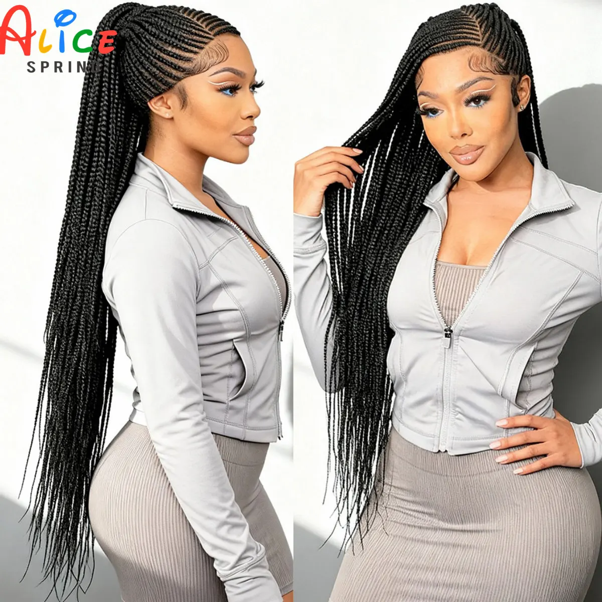 30inch Natural Cornrow Braided Wigs Synthetic Full Lace Ponytail Braided Wigs Knotless Braids Wig with Baby Hair for Black Women