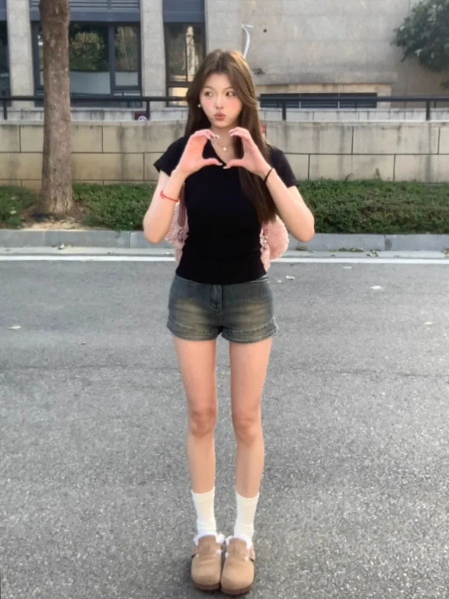 

Sexy American Hot Girl High Waist Denim Super Short Shorts Women's Summer New Retro Slimming Butt Covering Tight Hot Pants