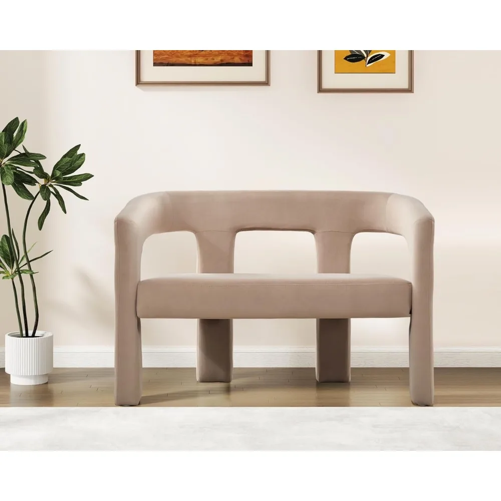 

43" 2-Person Dining Bench with Arms & Back - Upholstered Living Room Settee Accent Velvet Chair, Modern Entryway Bench for Dinin