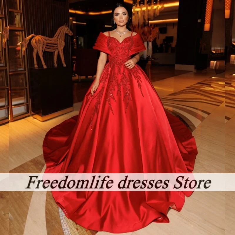 

Charming Red Off The Shoulder Evening Dresses With Luxury Beaded Applique Customized Wedding Party Dress Prom Gowns For Women