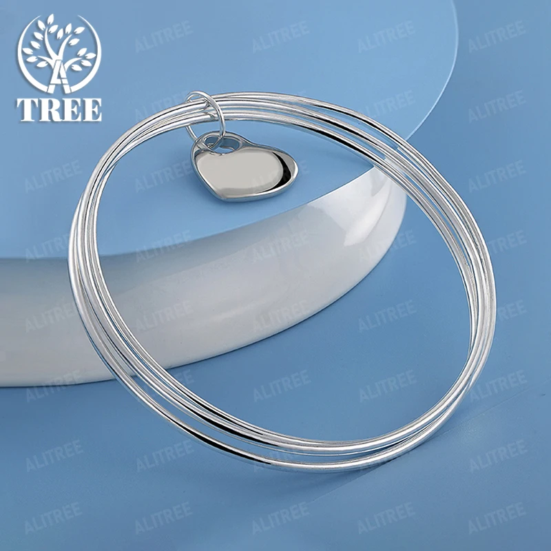 

Couple 925 Sterling Silver Heart Shaped Three Circle Bangles Women Party Fashion Charm Jewelry Valentine's Day Gift Accessories