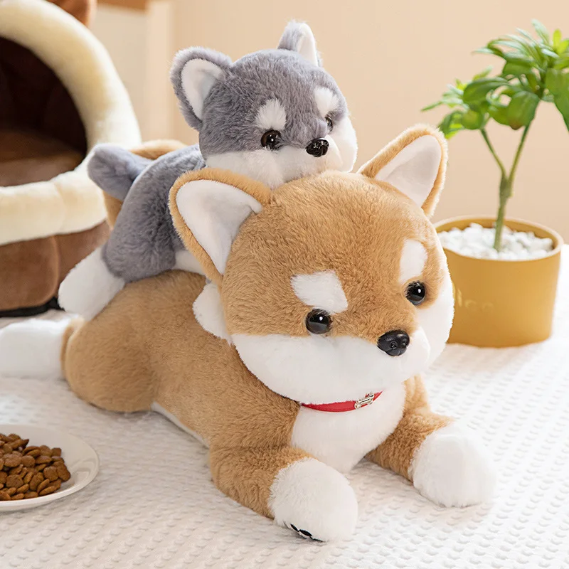 28/38/50CM Cute Fluffy Shiba Inu Peluche Toys Lovely Bell Dog Dolls Stuffed Animal Pillow Birthday Christmas Gift for Children