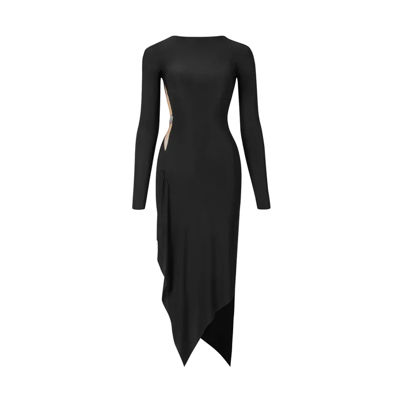 Women Black Long Sleeves Dress Adult Tango Dance Clothes Rumba Ballroom Dance Dress Practice Wear ZYM Latin Dance Dress