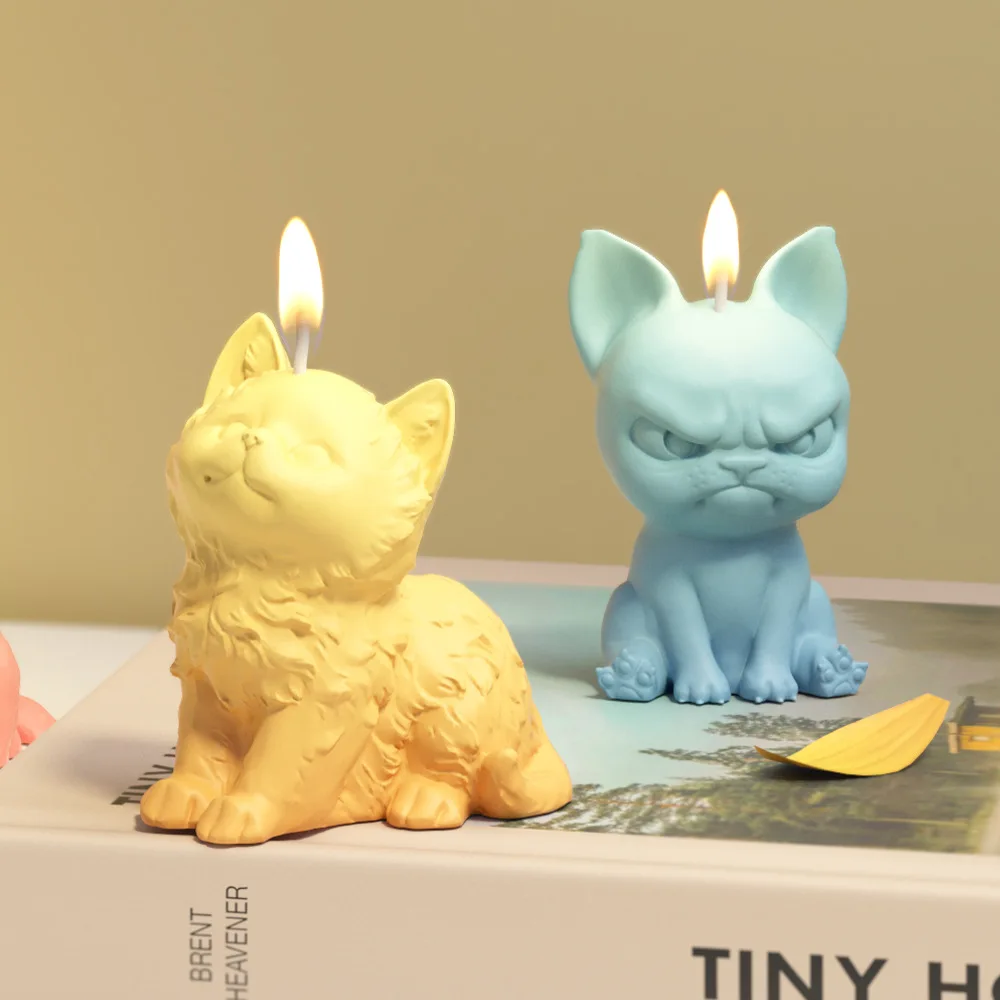 Sitting Labrador Puppy Silicone Mold for Scent Candle Animal Cat Resin Mould Kitten Gypsum Making Smile Dog Shape Birthday Gifts view 3