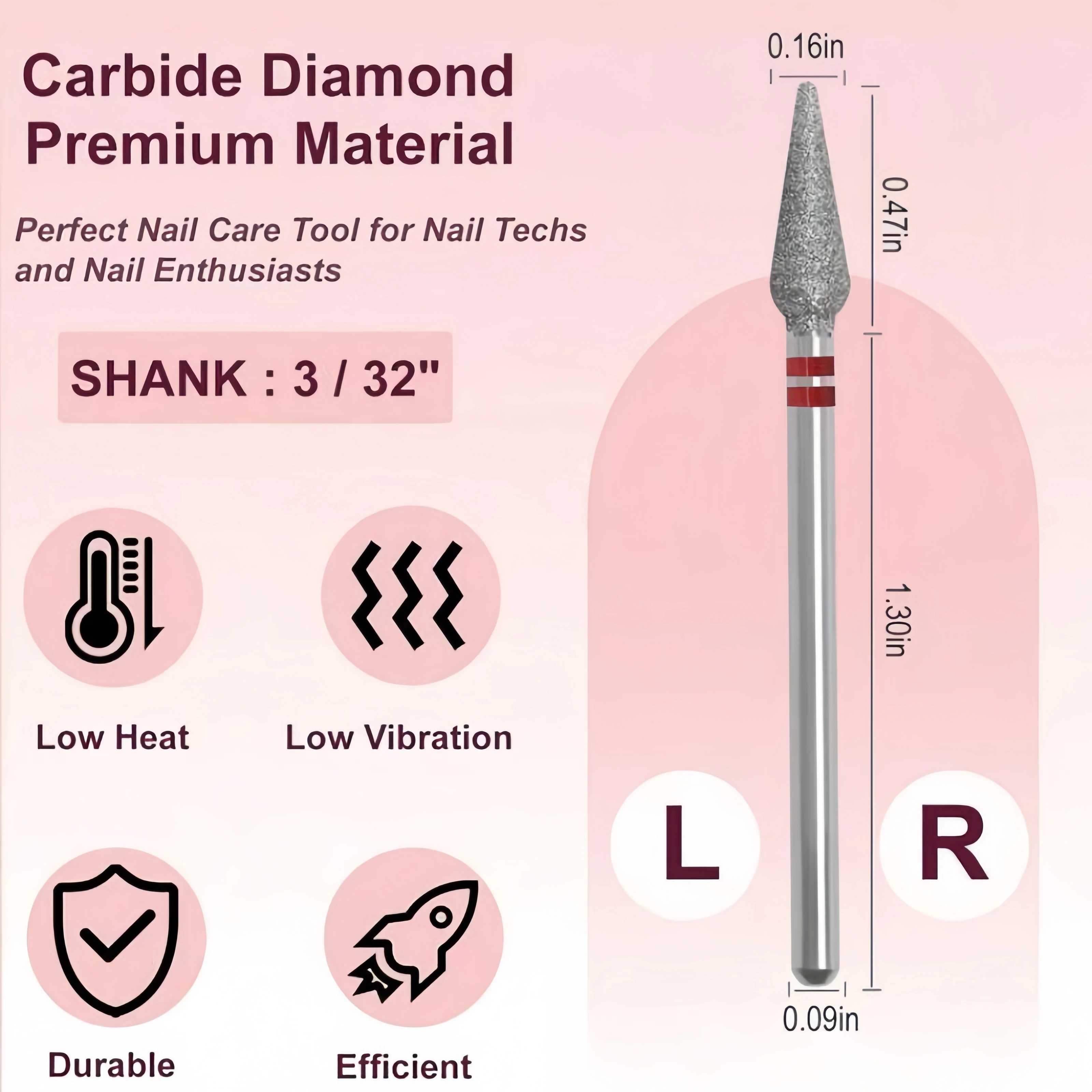 Tapered Top Needle Cuticle Clean Nail Drill Bit 3/32",Professional Carbide Diamond Under Nail Cleaner For Cuticle Dead SkinNail