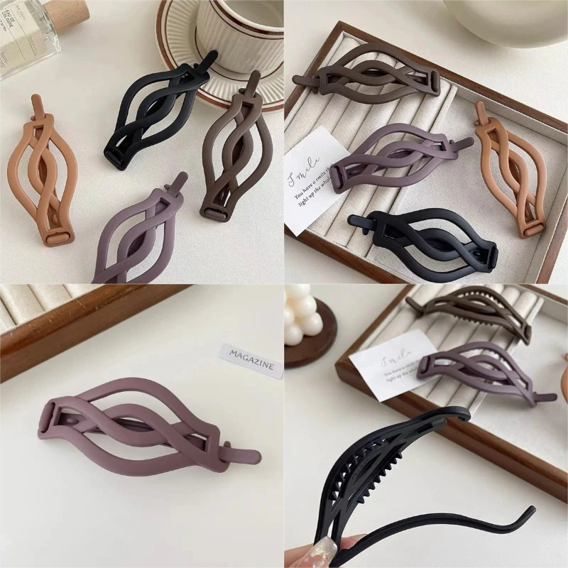 مشابك شعر غير لامعة باللونين الأسود والبني الموز - مشابك على شكل إكسسوارات شعر عصرية للنساء أنيقة