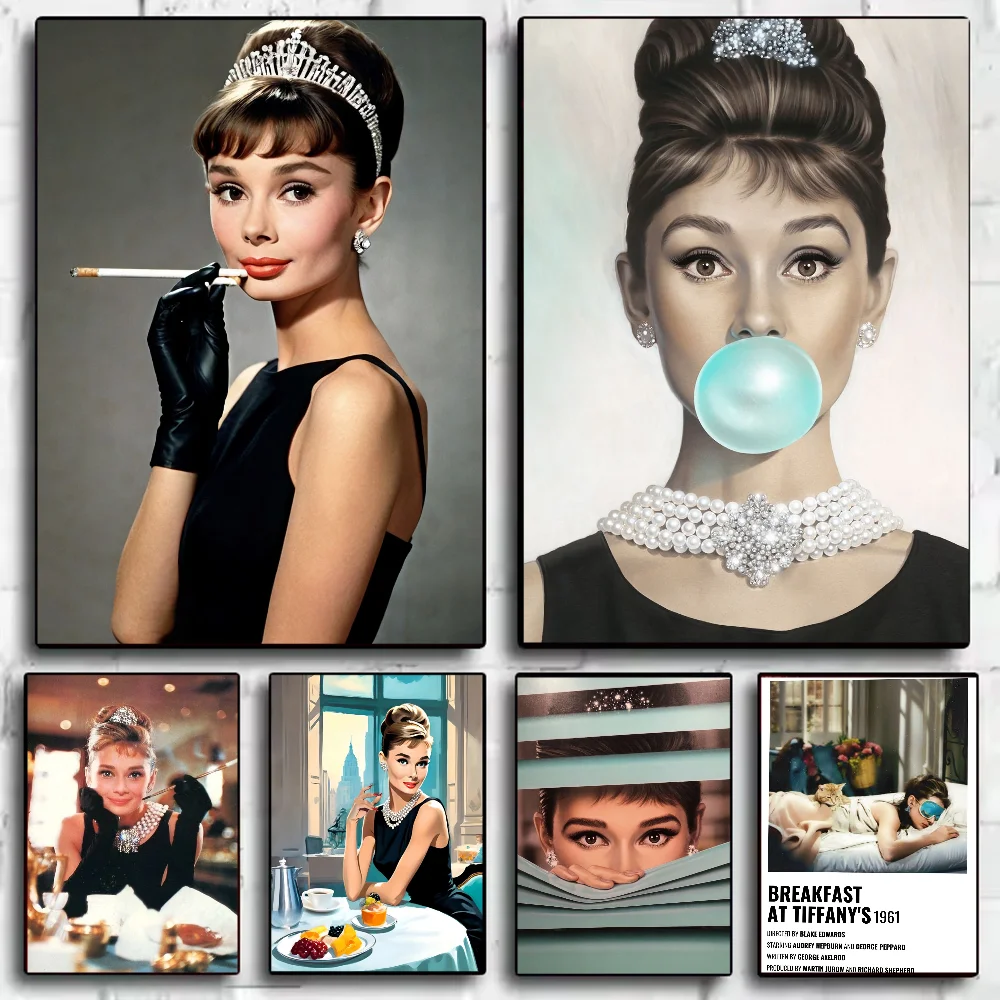 

A-Audrey Hepburn Breakfast at Tiffanys Poster HD art sticky wall waterproof home living room bedroom bar aesthetic decoration