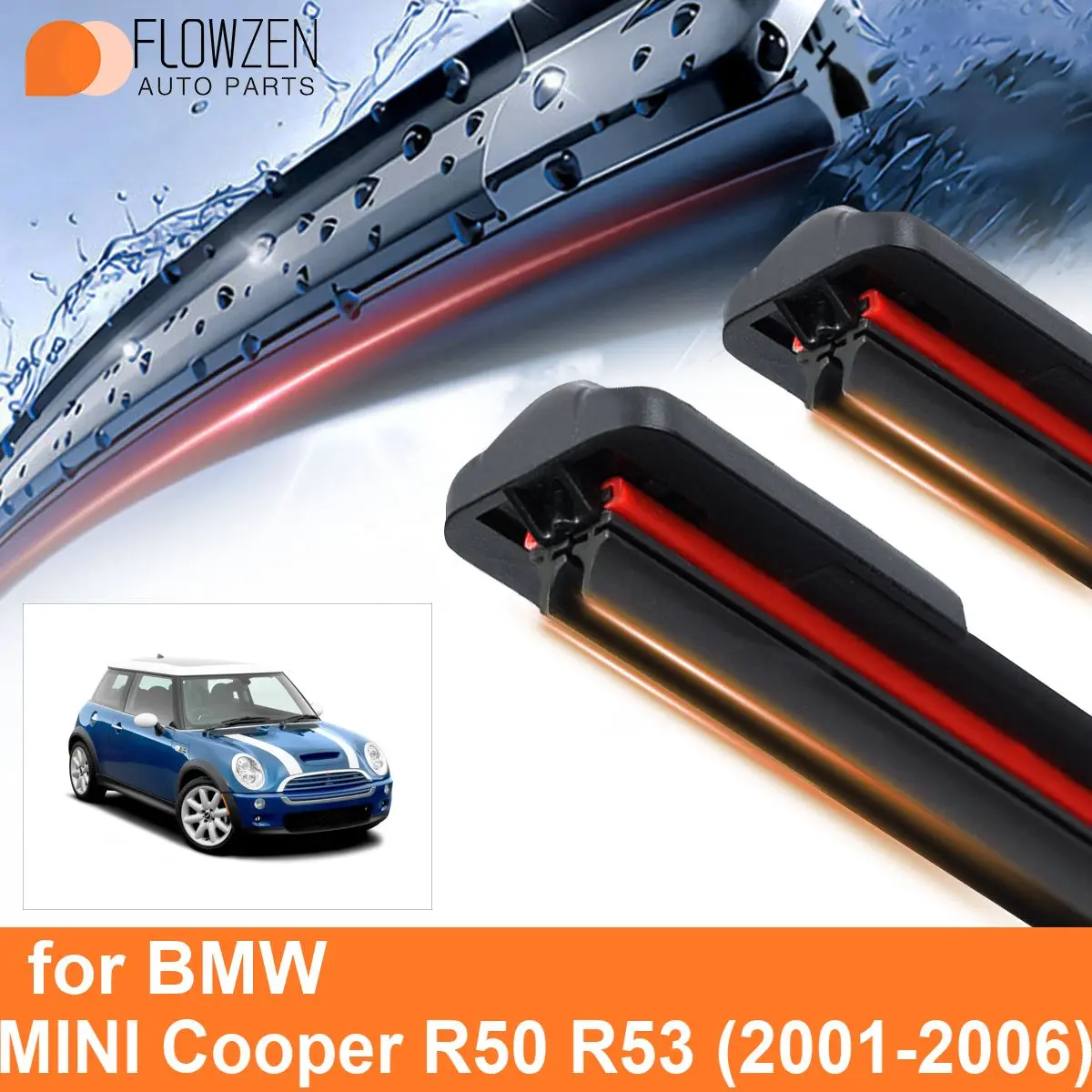 Car Windshield Wiper Blades for BMW MINI Cooper R50 R53 Double Rubber Frameless Bracketless WipersSoft Accessories2004 2005 2006