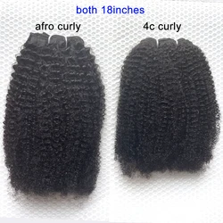 Human Hair Weft 4C Afro Kinky Curly Brazilian Virgin Human Hair Bundles Natural Color Hair Bundles Extensions 1 Piece