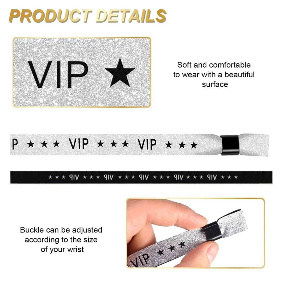 100 Pack VIP Cloth Event Wristband, Solid Color Cloth Wristbands, Color Wristbands for Activities, Parties ( Silver)