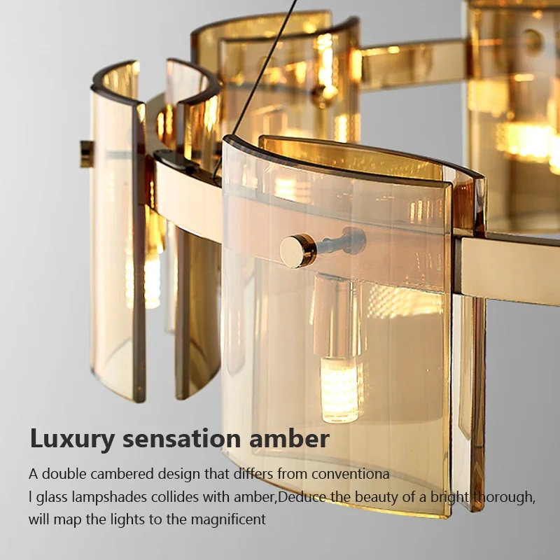 Imagem -06 - Led Amber Smoky Glass Lustres Teto Pendurado Lâmpadas Pingentes Luminárias Postmodern Dining Living And Bedroom Iluminação de Luxo