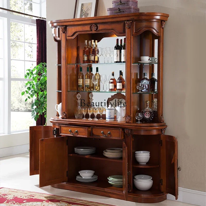 X4 American Style Solid Wood Wine Cabinet for Home Tea Cabinet Living Room Wall-Mounted