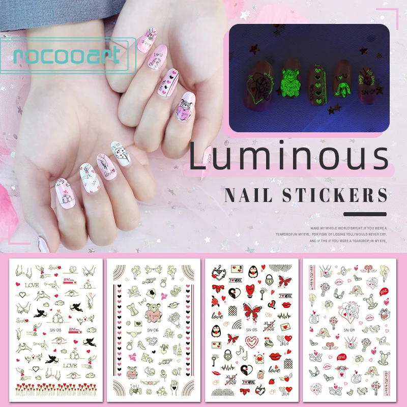 Valentine's Day Nail Art Luminous Night Nail Sticker  Love Heart Cupid  Aphrodite Tattoo Nail Wraps Moustache Art