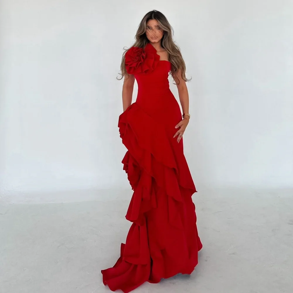 High Quality Jersey Pleat Trumpet Flower Midi Dresses Evening Dresses Classic Exquisite Modern Style Pastrol  Chinese Style