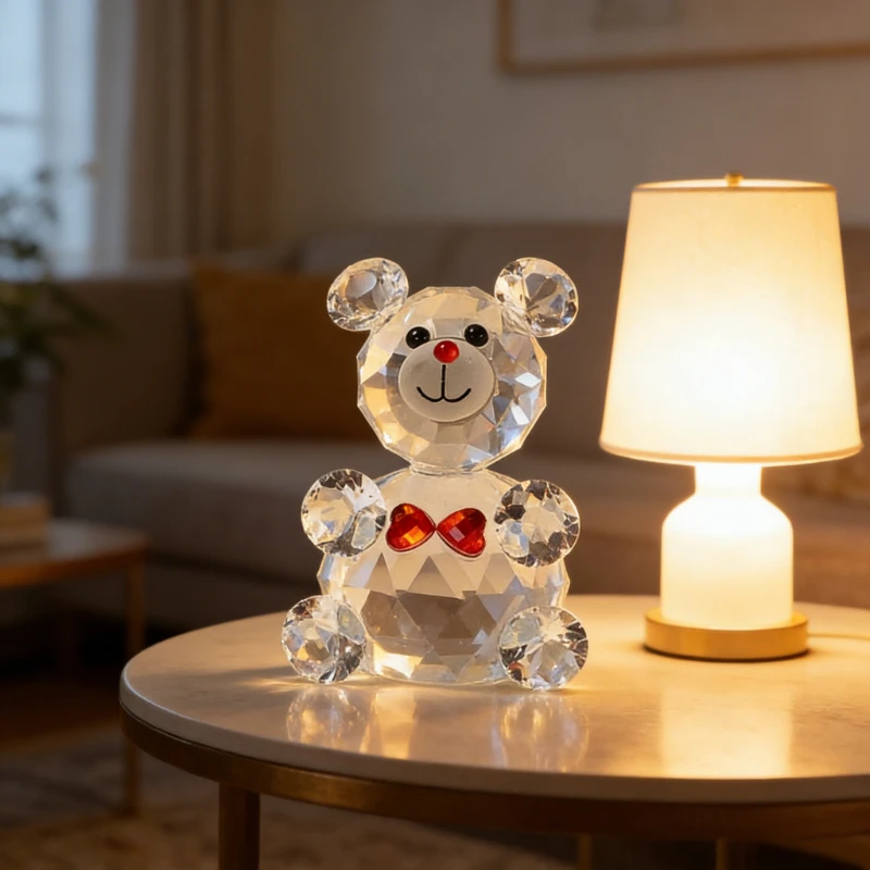 Exquisite Crystal Teddy Bear Statue Cute Little Bear Figurine Home Living Room Decor Birthday Housewarming Holiday Gift