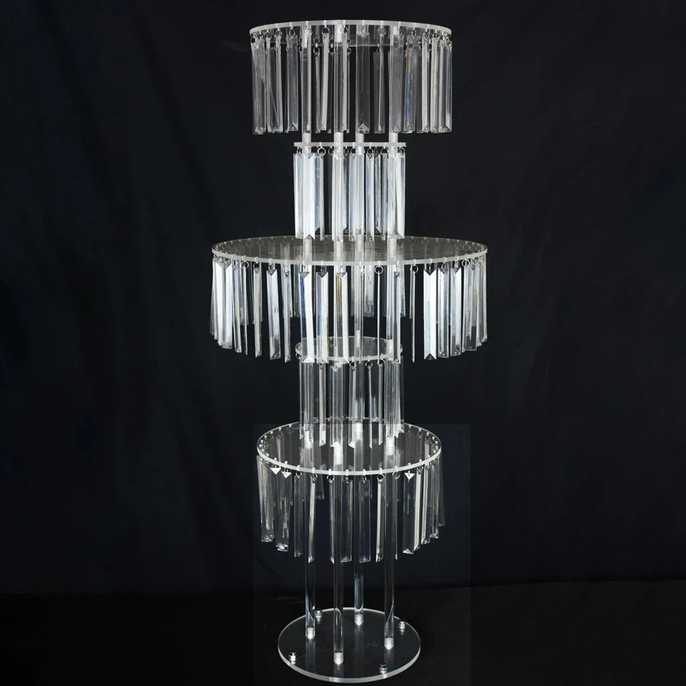 5-stufiger runder Kronleuchter-Ständer, Acryl-Vase, Hochzeits-Centerpieces, Kristall-Blumenständer mit hängenden Kristallen für Partydekorationen – Detail 5