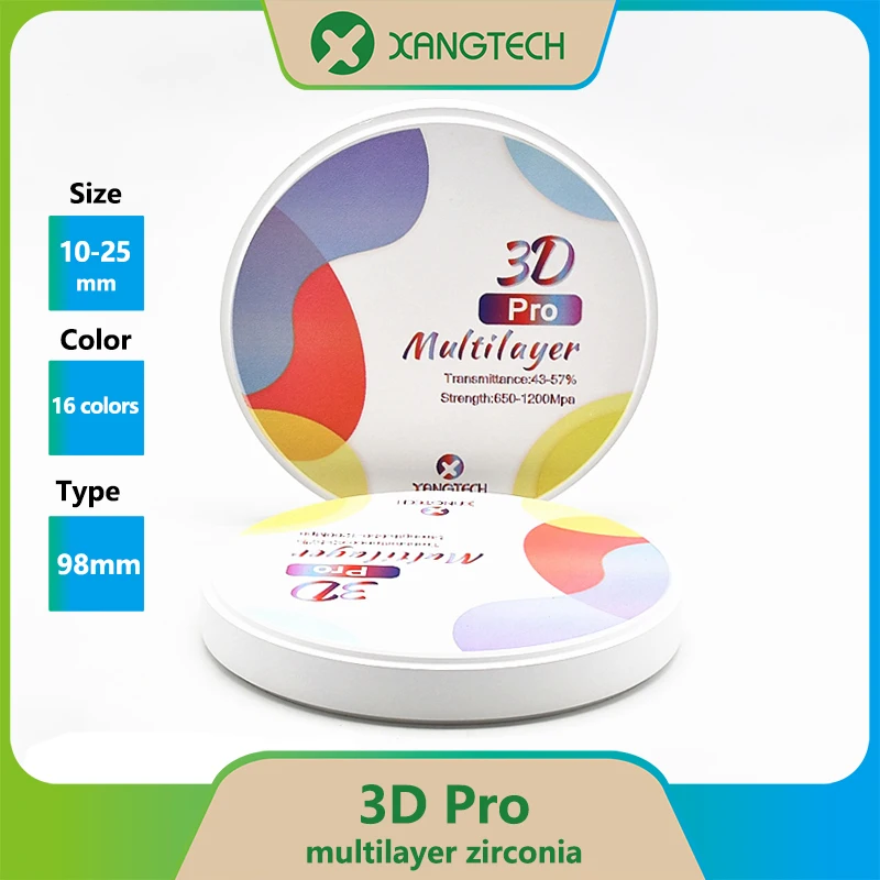 

XANGTECH 3D Pro Multilayer Zirconia Blocks Discs Dental Lab Zirconium Blank Open System 98mm Translucence 43%-57%