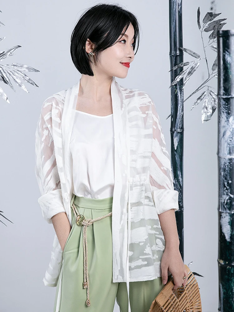 

Silk Embroidered Ogees Summer Sun Protection Women's Cardigan Hanfu Modified New Chinese Sle Long Sve Flag Robe