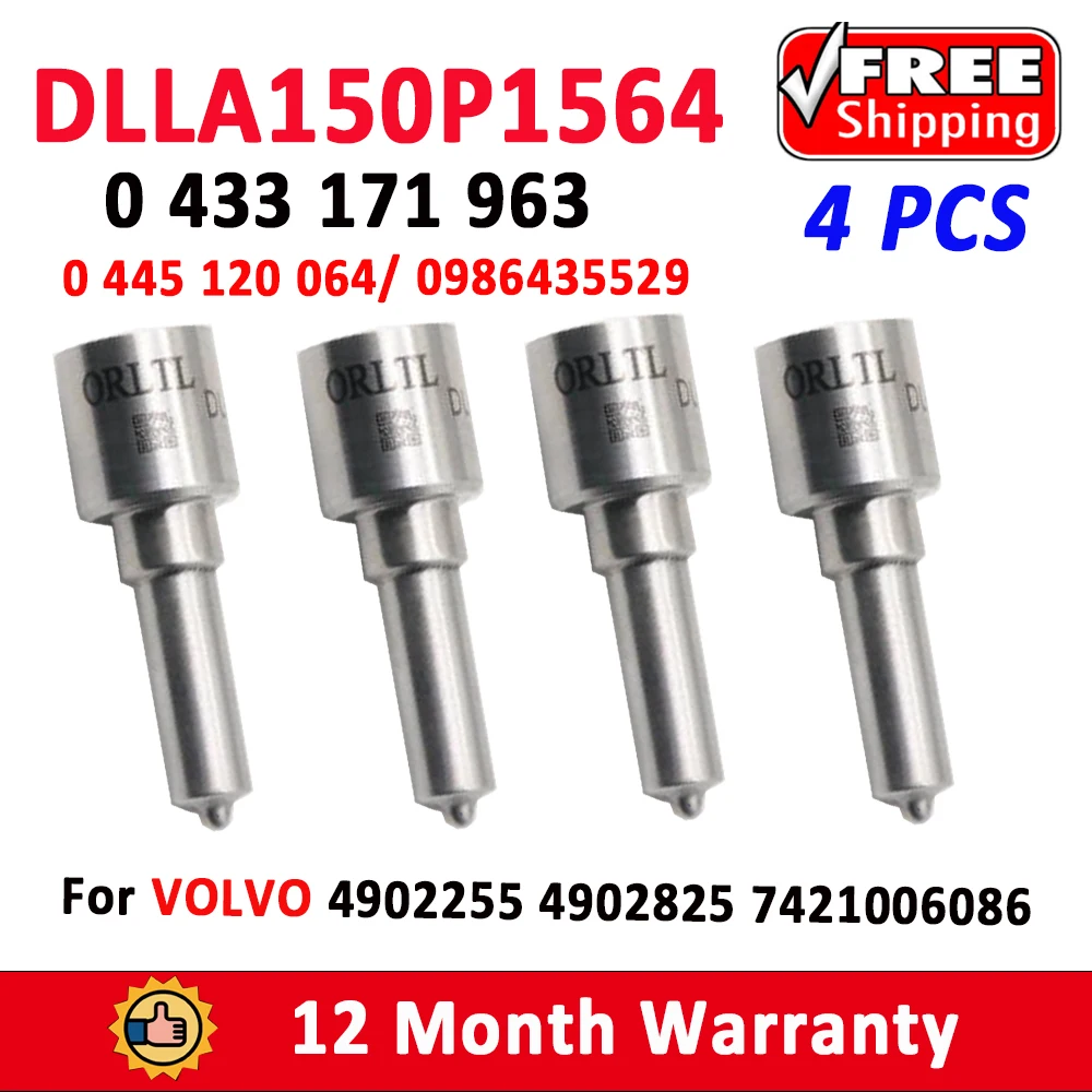 ORLTL 4 PCS DLLA150P1564 Diesel Fuel Injector 0445120064 Nozzle 0433171963 for VOLVO 0 445 120 064 0986435529 4902255 4902825