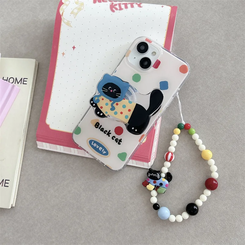 Ins Color Geometry Cat iPhone14 para iPhone15ProMax funda de teléfono iPhone12 Cartoon iPhone13 con soporte