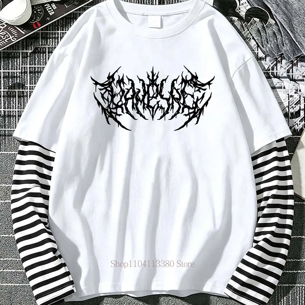 Herren Y2K Print Grafik Fake Two Langarm-T-Shirts Mode Gothic Retro Lässig Lose Fake Two Langarm-T-Shirt – Detail 5