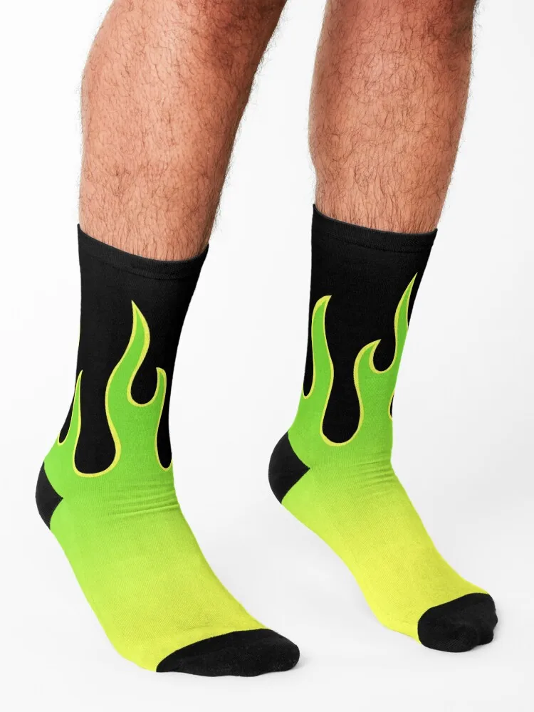 Lime Green Flame Socks Rugby golf sheer Thermal man winter Socks Men's Women's